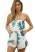Sexy Light Palm Leaf Print Ruffle Strapless Romper